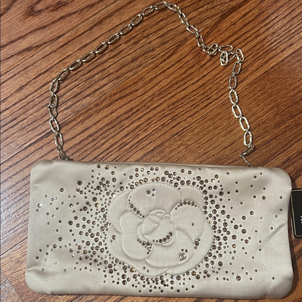 CHANEL Beige Clutch with Chain convertible diamonte bag vintage handbag purse